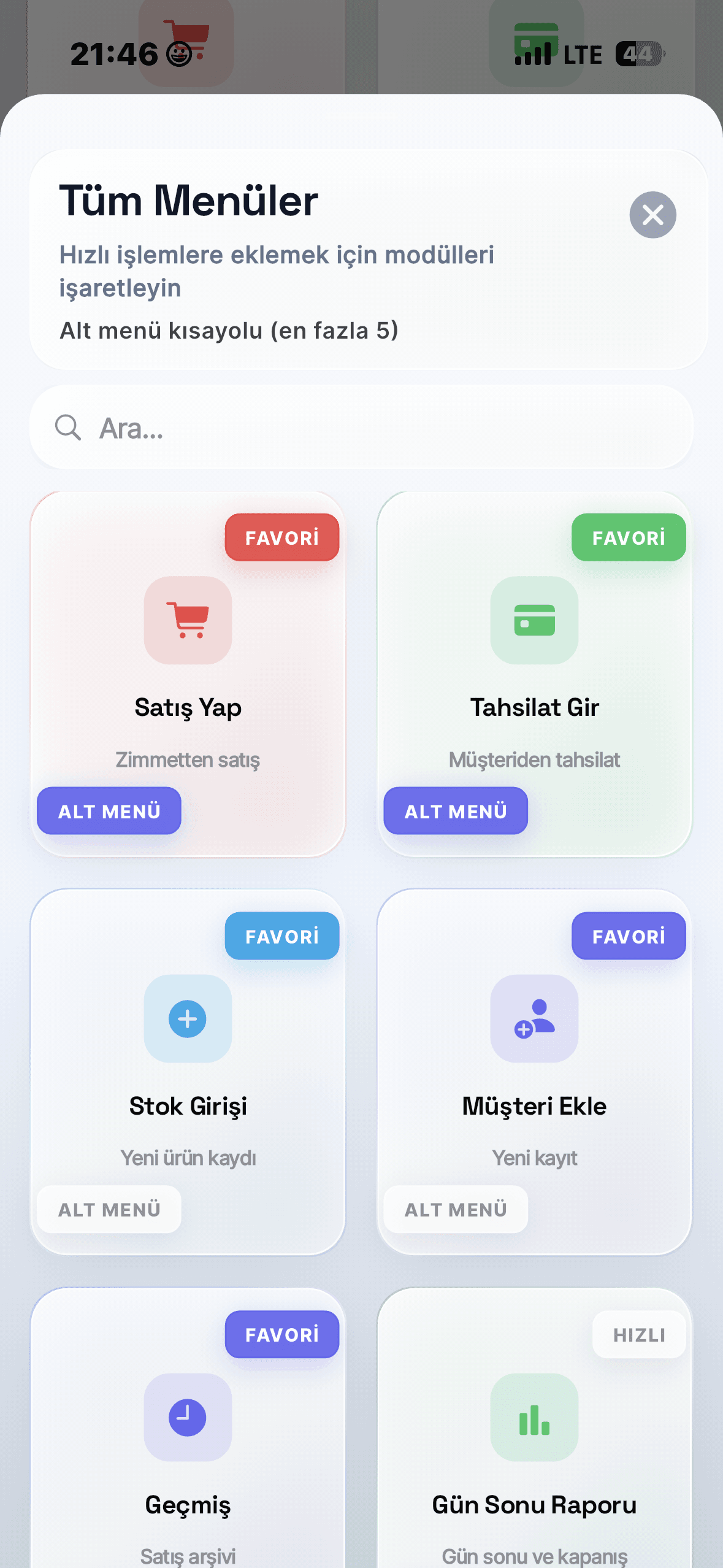 HESABIM menüler — satış ve tahsilat